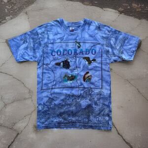 Vintage Colorado Shirt Large Multicolor 90s All Over Print Nature Art Eagle